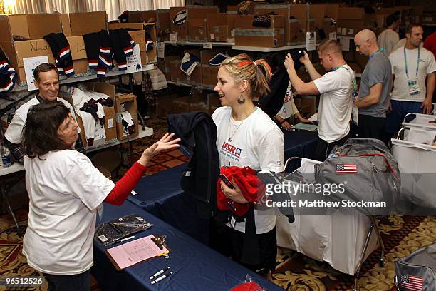 Noelle Pikus-Pace receives the official Nike teamwear during the Team USA processing at the Delta Hotel ahead of the Vancouver 2010 Winter Olympics...
