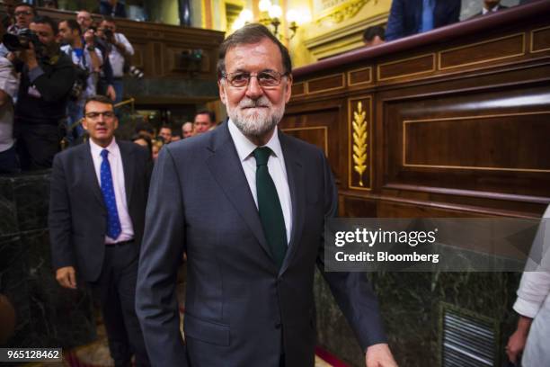 Mariano Rajoy, president of Spain, arrives at congress ahead of a no-confidence motion vote at parliament in Madrid, Spain, on Friday, June 1, 2018....