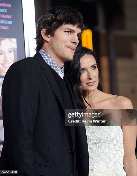 Actor Ashton Kutcher and actress Demi Moore arrive at the premiere of New Line Cinema's "Valentine's Day" held at Grauman's Chinese Theatre on...