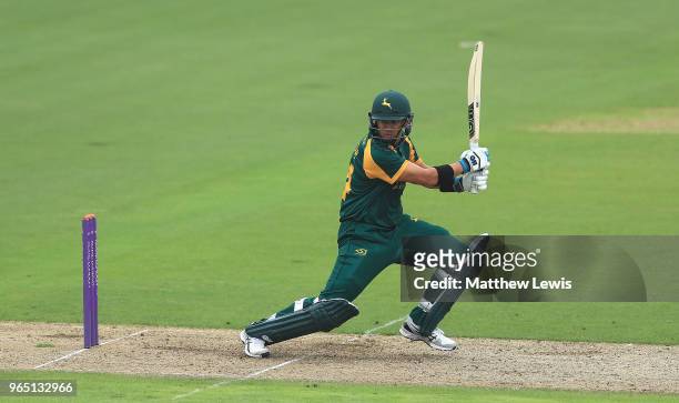 Ross Taylor of Nottinghamshire hits the ball toward the boundary during the Royal London One-Day Cup match between Nottinghamshire nad Worcestershire...