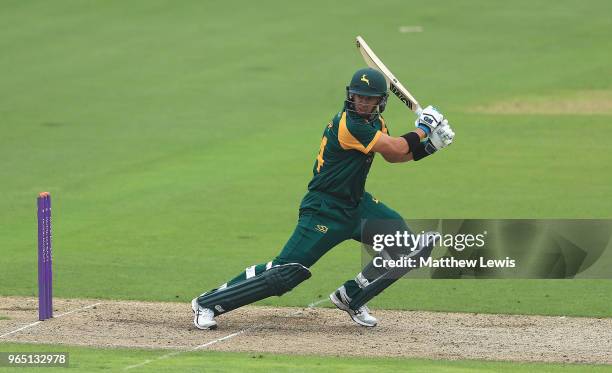 Ross Taylor of Nottinghamshire hits the ball toward the boundary during the Royal London One-Day Cup match between Nottinghamshire nad Worcestershire...