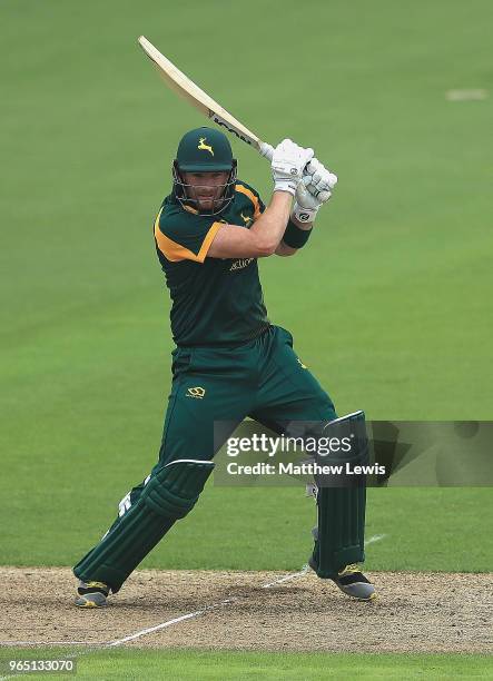 Riki Wessels of Nottinghamshire hits the ball towards the boundary during the Royal London One-Day Cup match between Nottinghamshire nad...