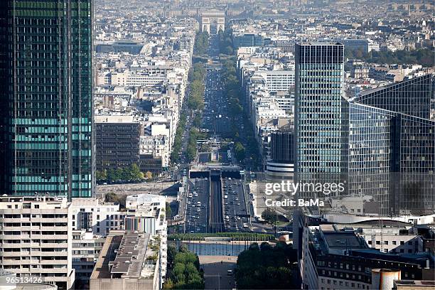 view over paris from la defense - place charles de gaulle stock pictures, royalty-free photos & images