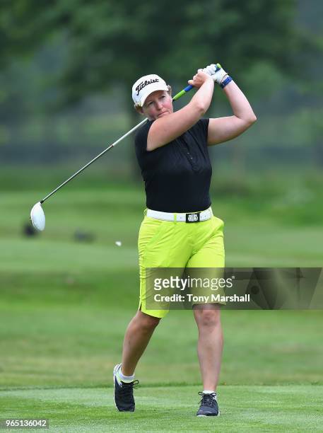 Ali Gray of Ormskirk Golf Club plays her first shot on the 14th tee during the Titleist and FootJoy Women's PGA Professional Championship at Trentham...