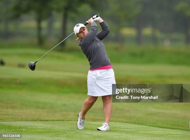 Alexandra Keighley of Huddersfield Golf Club plays her first shot on the 14th tee during the Titleist and FootJoy Women's PGA Professional...