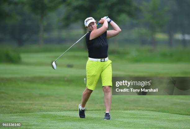 Ali Gray of Ormskirk Golf Club plays her first shot on the 14th tee during the Titleist and FootJoy Women's PGA Professional Championship at Trentham...