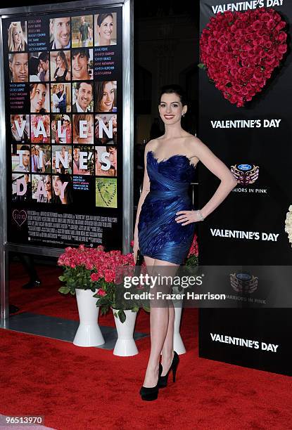 Actress Anne Hathaway arrives at the premiere of New Line Cinema's "Valentine's Day" held at Grauman�s Chinese Theatre on February 8, 2010 in...