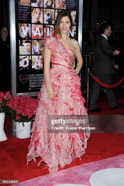 Actress Jessica Biel arrives at the premiere of New Line Cinema's "Valentine's Day" held at Grauman�s Chinese Theatre on February 8, 2010 in...