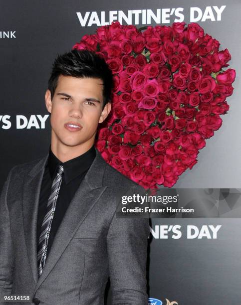 Actor Taylor Lautner arrives at the premiere of New Line Cinema's "Valentine's Day" held at Grauman�s Chinese Theatre on February 8, 2010 in...