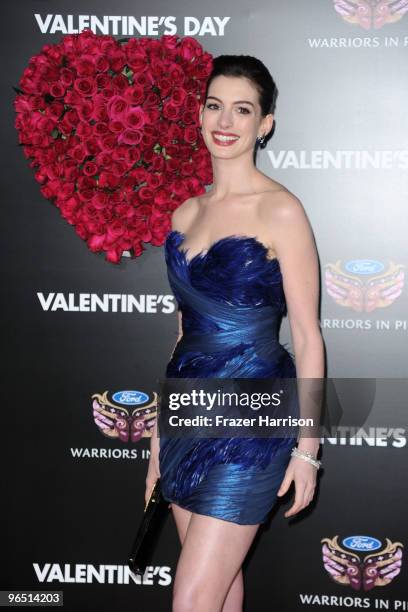 Actress Anne Hathaway arrives at the premiere of New Line Cinema's "Valentine's Day" held at Grauman�s Chinese Theatre on February 8, 2010 in...