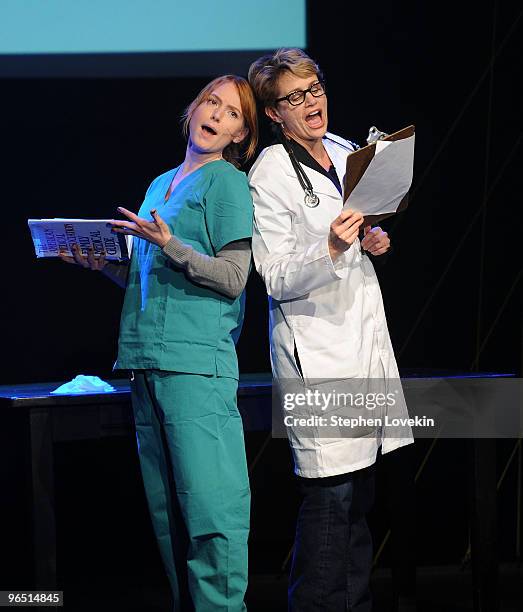 Actresses Alicia Witt and Cady Huffman perform in the 2010 24 Hour Musicals at the Blender Theatre on February 8, 2010 in New York City.