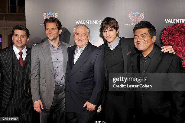 Actors Patrick Dempsey, Bradley Cooper, director Garry Marshall, actors Ashton Kutcher and George Lopez arrive at the "Valentine's Day" Los Angeles...