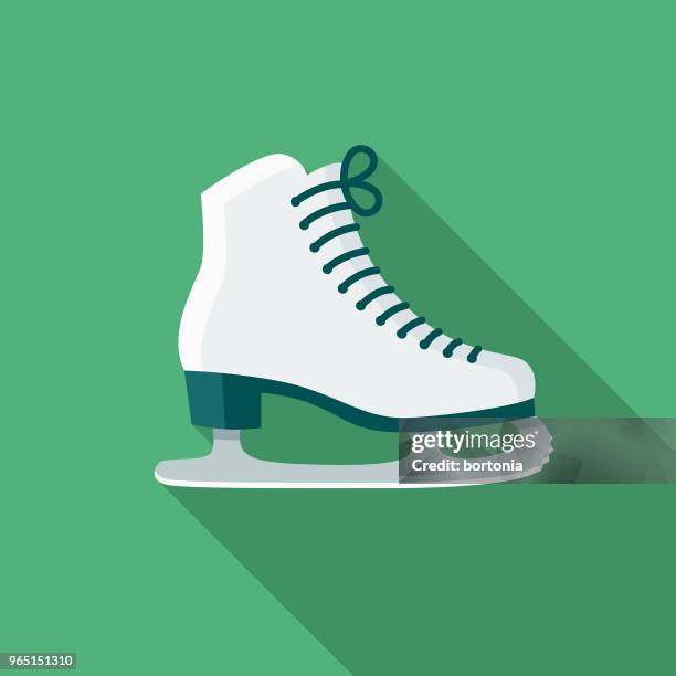 ilustraciones, imágenes clip art, dibujos animados e iconos de stock de icono de invierno de diseño plano con lado sombra de patinaje - patín sobre hielo