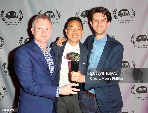 Mark Berridge, David Kim and James Gray winner for Best Independent during the 19th Annual Golden Trailer Awards at The Theatre at Ace Hotel on May...