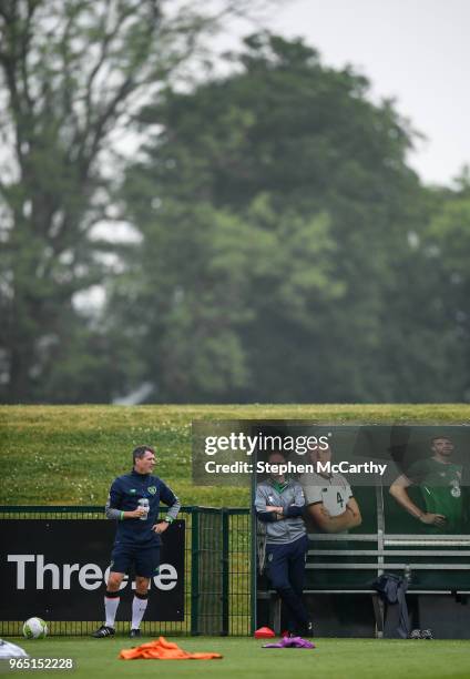 Dublin , Ireland - 1 June 2018; Republic of Ireland manager Martin O'Neill, right, and assistant manager Roy Keane during training at the FAI...