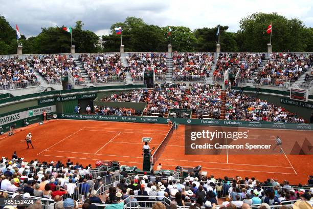 General view over court one during the mens singles third round match between Fernando Verdasco of Spain and Grigor Dimitrov of Bulgaria during day...