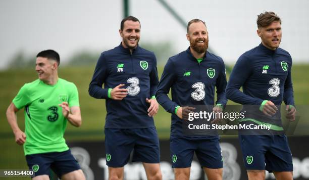 Dublin , Ireland - 1 June 2018; Republic of Ireland, from left, Declan Rice, John O'Shea, David Meyler and Jeff Hendrick during training at the FAI...