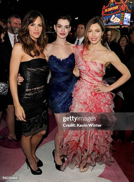 Actresses Jennifer Garner, Anne Hathaway, and Jessica Biel arrive at the premiere of New Line Cinema's "Valentine's Day" held at Grauman's Chinese...