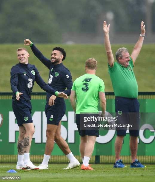 Dublin , Ireland - 1 June 2018; Players, from left, James McClean, Derrick Williams, Daryl Horgan and Republic of Ireland assistant coach Steve...