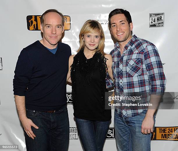 Actors Michael Winther, Marnie Schulenburg, and Zachary Prince attend the 2010 24 Hour Musicals after party at The National Arts Club on February 8,...