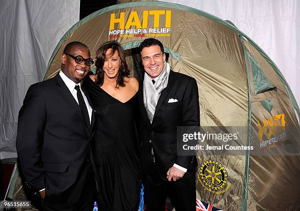 Andre harrell, designer Donna Karan and Andre Balazs attend the Hope Help & Relief Haiti "A Night Of Humanity" at Urban Zen on February 8, 2010 in...