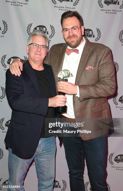 Brendan Lambe and Michael Trice winner for Best of Show during the 19th Annual Golden Trailer Awards at The Theatre at Ace Hotel on May 31, 2018 in...