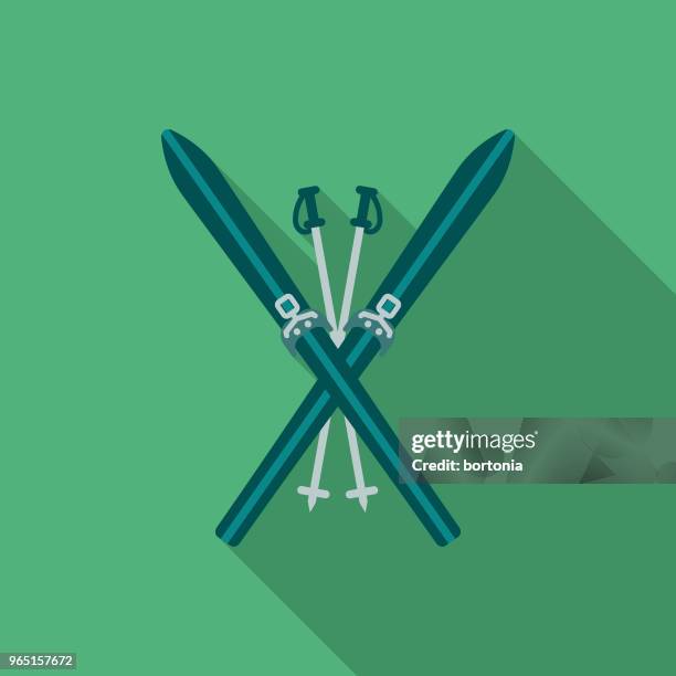 stockillustraties, clipart, cartoons en iconen met skiën platte ontwerp winter pictogram met kant schaduw - ski