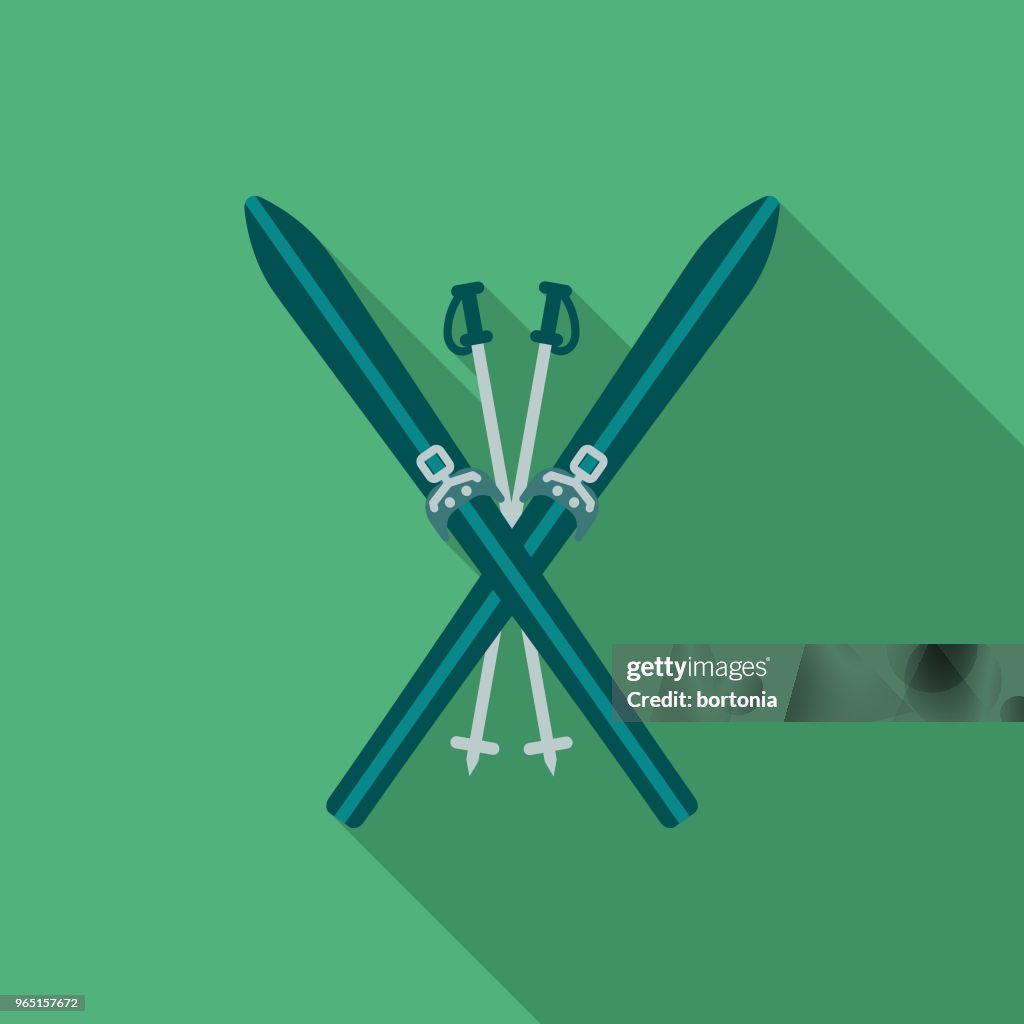 Skiing Flat Design Winter Icon with Side Shadow