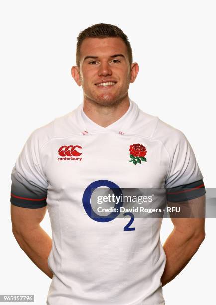 Ben Spencer of England poses for a portrait during the England Elite Player Squad Photo call held at Pennyhill Park on June 1, 2018 in Bagshot,...