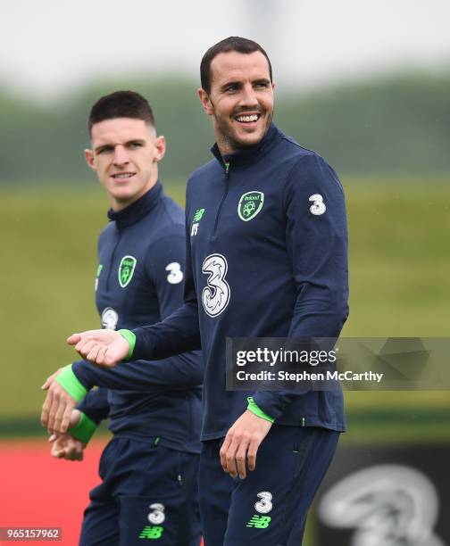 Dublin , Ireland - 1 June 2018; John O'Shea, right, and Declan Rice during Republic of Ireland training at the FAI National Training Centre in...