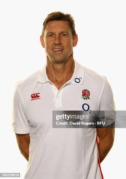 Scott Wisemantel, defence coach of England poses for a portrait during the England Elite Player Squad Photo call held at Pennyhill Park on June 1,...
