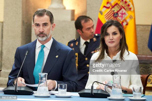 King Felipe VI of Spain and Queen Letizia of Spain meet with the members of the Boards of Trustees of the Princess of Asturias Foundation at the...