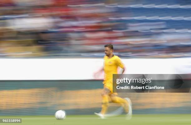 Josh Risdon of Australia runs with the ball during the International Friendly match between the Czech Republic and Australia Socceroos at NV Arena on...