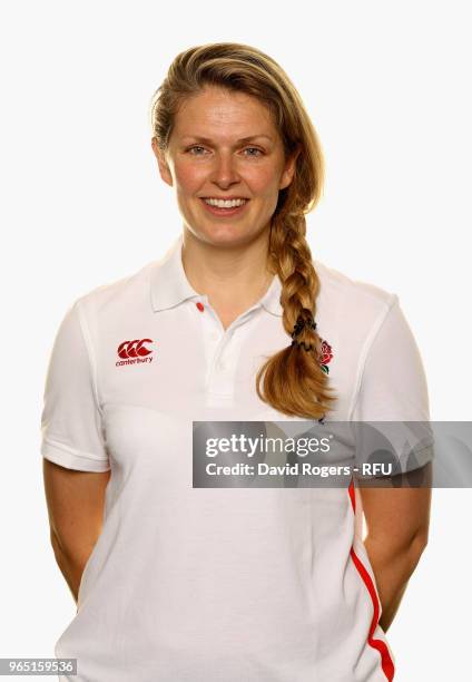 Fran Leighton, administrative manager of England poses for a portrait during the England Elite Player Squad Photo call held at Pennyhill Park on June...