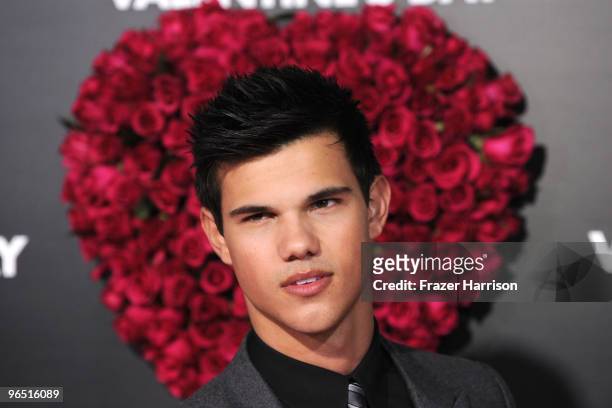 Actor Taylor Lautner arrives at the premiere of New Line Cinema's 'Valentine's Day" held at Grauman's Chinese Theatre on February 8, 2010 in Los...