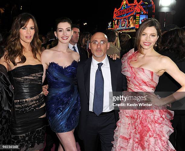 Actresses Jennifer Garner, Anne Hathaway, President of Warner Bros. Pictures Group Jeff Robinov, and actress Jessica Biel arrive at the premiere of...