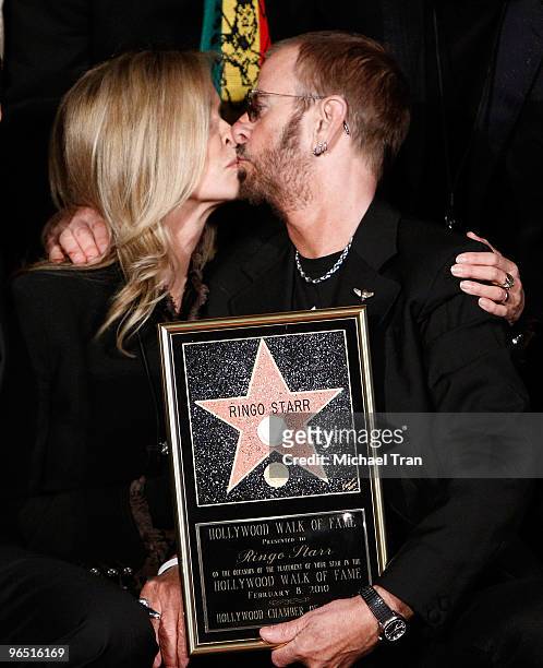 Musician Ringo Starr with his wife, Barbara Bach attend the 50th Anniversary Celebration of The Walk Of Fame by honoring him with a Star on February...