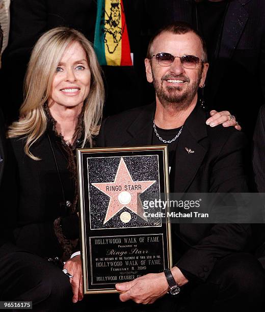 Musician Ringo Starr with his wife, Barbara Bach attend the 50th Anniversary Celebration of The Walk Of Fame by honoring him with a Star on February...