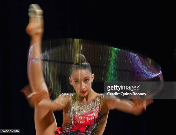 Alexandra Kiroi-Bogatyreva of Victoria competes with the Hoop during the 2018 Australian Gymnastics Championships at Hisense Arena on June 1, 2018 in...