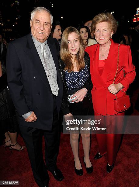 Director Garry Marshall, granddaughter Charlotte, and Barbara Marshall arrive at the premiere of New Line Cinema's "Valentine's Day" held at...