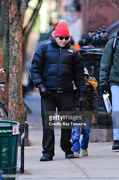 Actor Matthew Broderick walks his son James Wilkie Broderick to school in the West Village on February 08, 2010 in New York City.