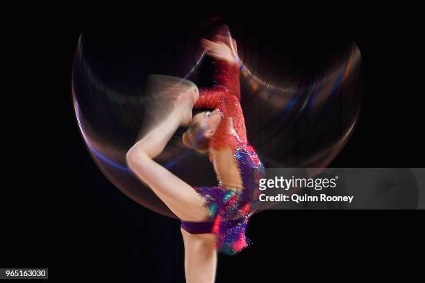 Emily Abbot of South Australia competes with the Hoop during the 2018 Australian Gymnastics Championships at Hisense Arena on June 1, 2018 in...