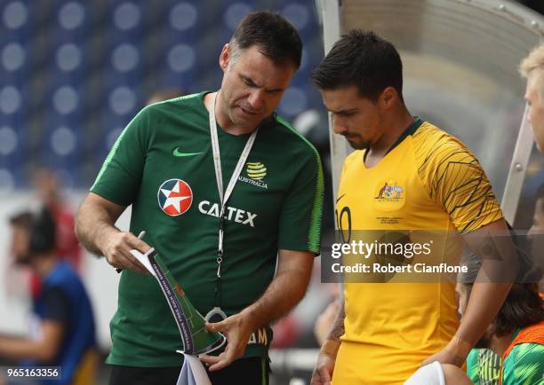 Assistant coach Ante Milicic speaks to Jamie McLaren of Australia during the International Friendly match between the Czech Republic and Australia...