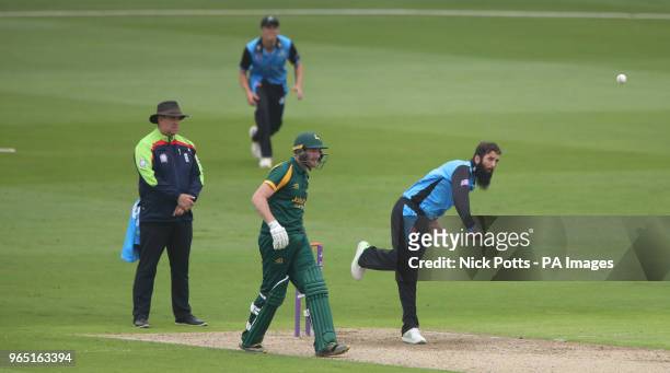 Worcestershire's Moeen Ali bowls during Royal London One Day Cup north group match at Trent Bridge, Nottingham.