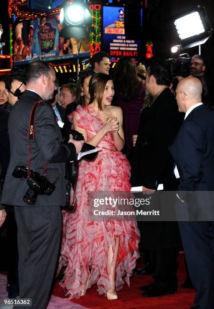 Actress Jessica Biel arrives at the premiere of New Line Cinema's "Valentine's Day" at Grauman's Chinese Theatre on February 8, 2010 in Hollywood,...