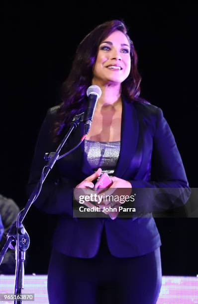 Carmen Dominicci receives award at Premios Estrellas Digitales 2018 at James L. Knight Center on May 31, 2018 in Miami, Florida.