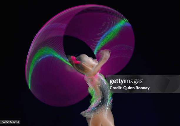 Phoebe Learmont of Queensland competes with the Hoop during the 2018 Australian Gymnastics Championships at Hisense Arena on June 1, 2018 in...