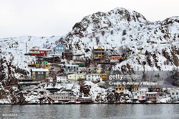 snow, jellybean row st johns, newfoundland, canada - st johns newfoundland stock pictures, royalty-free photos & images
