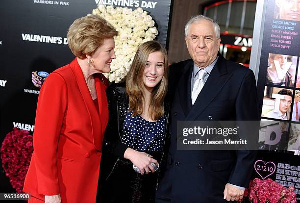 Director Garry Marshall , grand daughter Charlotte, and wife Barbara Marshall arrive at the premiere of New Line Cinema's "Valentine's Day" at...