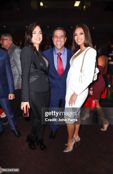 Carmen Dominicci, Marco Antonio Regil and Zuleyka Rivera attend Premios Estrellas Digitales 2018 at James L. Knight Center on May 31, 2018 in Miami,...